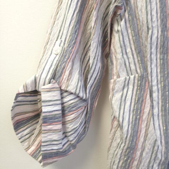 Morgan Crossing Button Up Top Size 14 Petite Striped 3/4 Sleeve Large​ - Picture 4 of 8